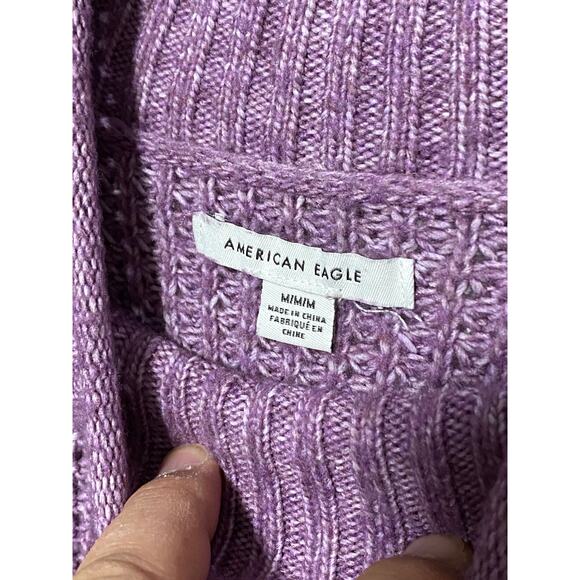 American Eagle Purple Oversized Mock Neck Sweater Womens M Open Knit Cozy Boho - Picture 5 of 7
